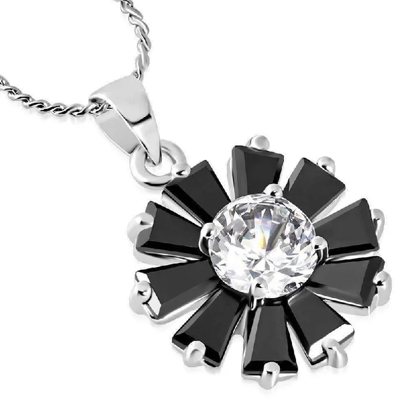 women’s adjustable necklaces -Black Peony Cubic Zirconia Flower Pendant Necklace