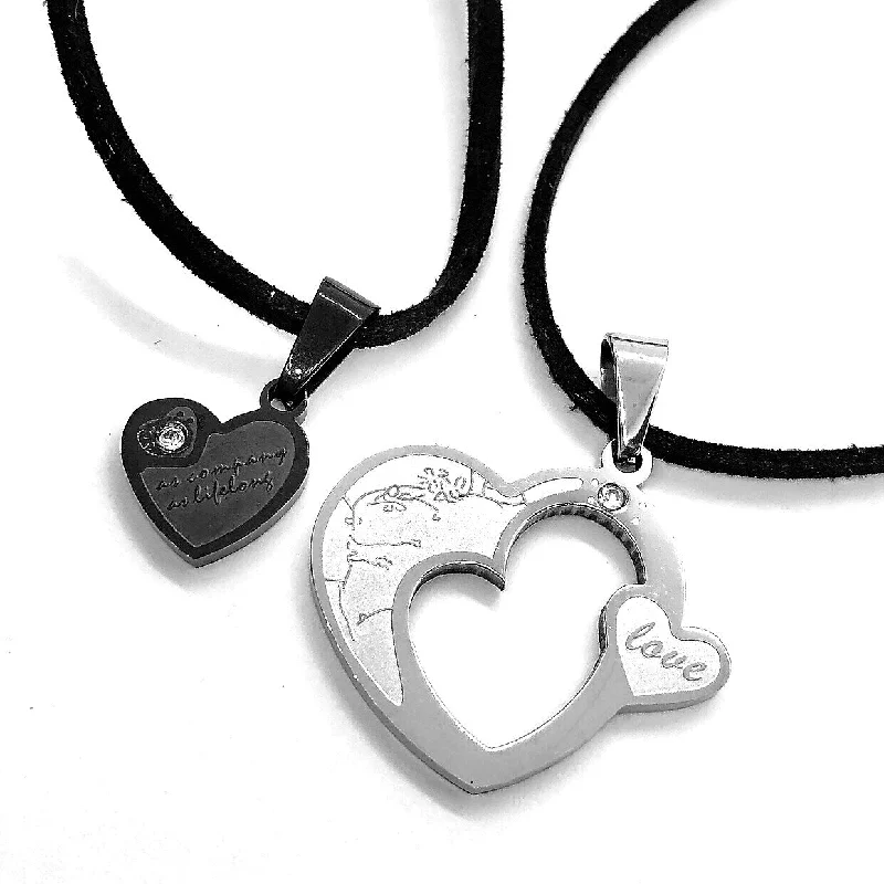 women’s heart-shaped necklaces -Love Within Puzzle Heart Pendant Necklace Set