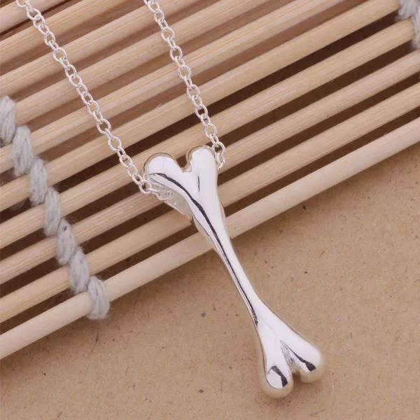 women’s engraved pendant necklaces -Silver Bone Pendant Necklace