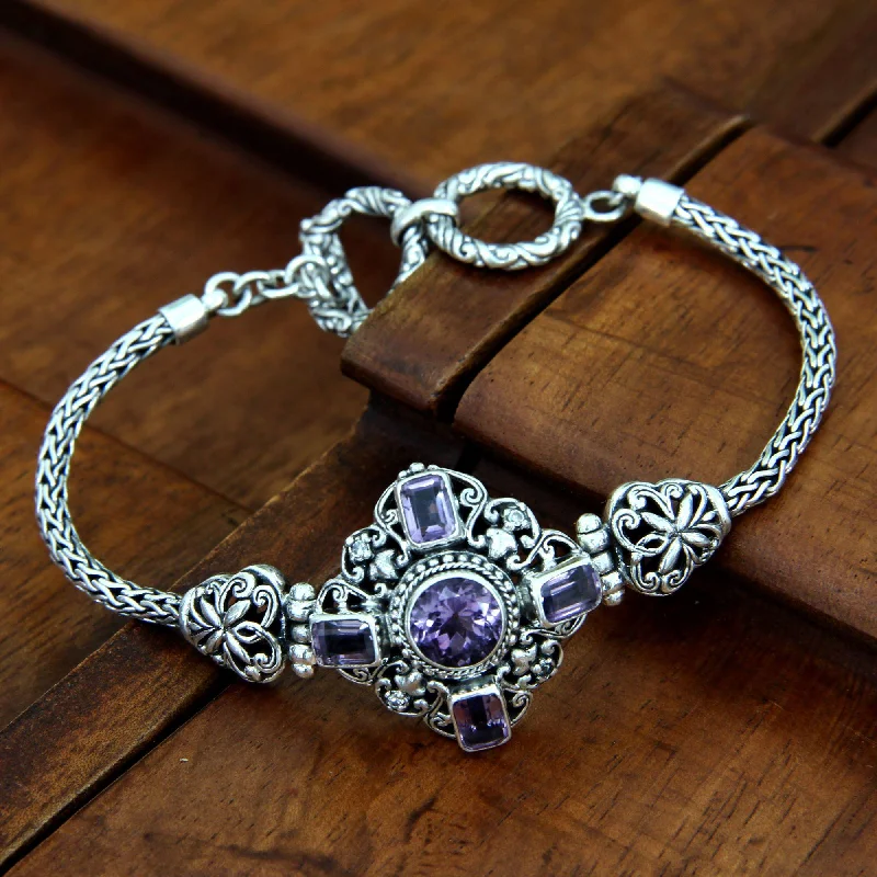 women’s stretch bracelets -Amethyst & Sterling Silver Clasp Bracelet