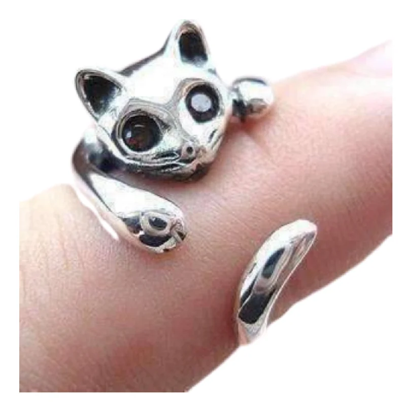 women’s heart-shaped necklaces -Sweet Kitty Cat Wrap Around Animal Ring For Woman