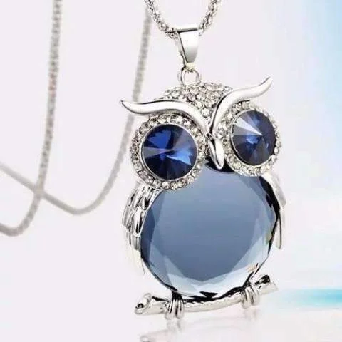 women’s colorful gemstone necklaces -Night Shades Austrian Crystal Owl Cabochon Necklace ~ Three Colors