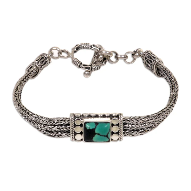 high-quality bangles for women -Java Style Silver & Turquoise Chain Bracelet