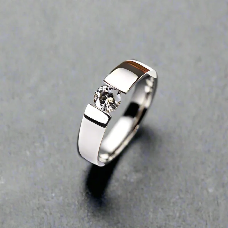 luxury necklaces for women -Men's Tension Bridge Set .50 CT Simulated Diamond Cz Solitaire 14K White Gold Plated Ring