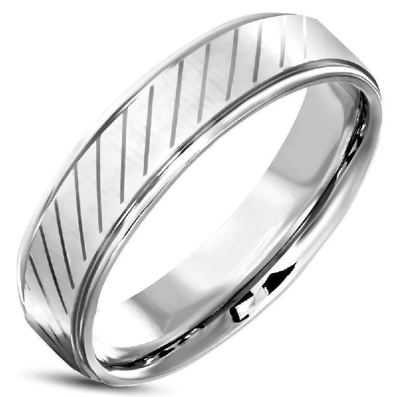 women’s statement necklaces -Men's 6mm Diagonal Striped Comfort Fit 316 Stainless Steel Wedding Band Ring