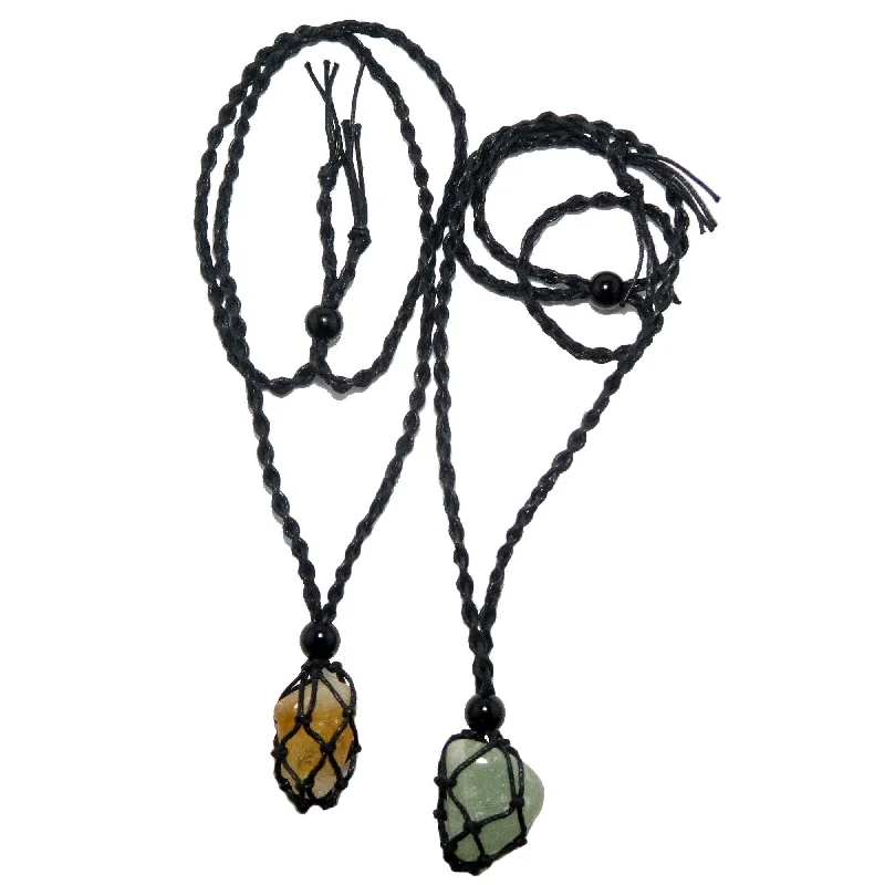 women’s diamond cross necklaces -Money Necklace Set Citrine Aventurine Stone Macrame