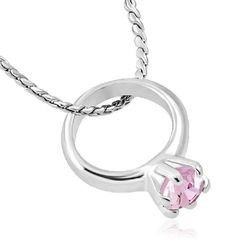 women’s initial necklaces -Tiny Pink CZ Birthstone Ring Charm Pendant Necklace