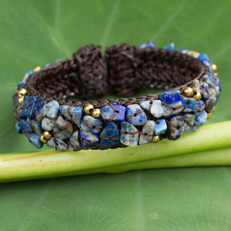 gold bangles for women -Ocean Day Lapis Lazuli Woven Cuff Bracelet