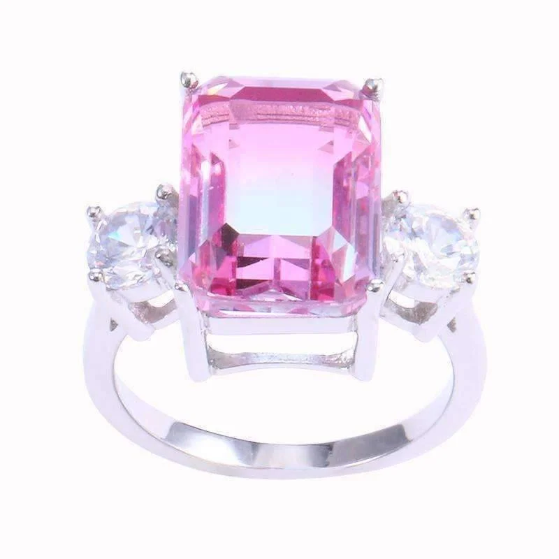 women’s ruby necklaces -Silver Cotton Candy Emerald Cut Simulated Tourmaline Ring