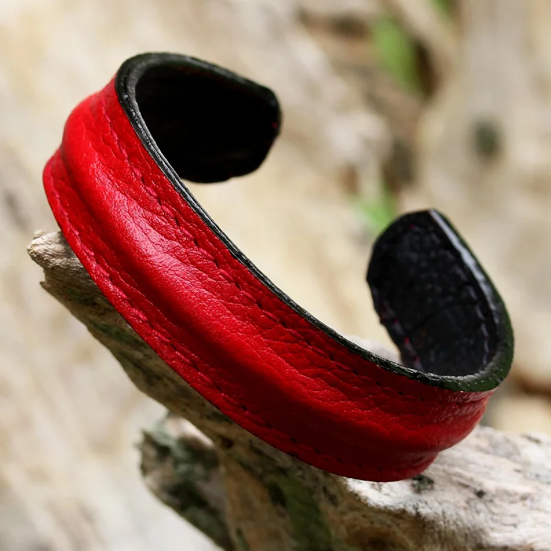 chunky bangles for women -Simply Red Leather Bracelet