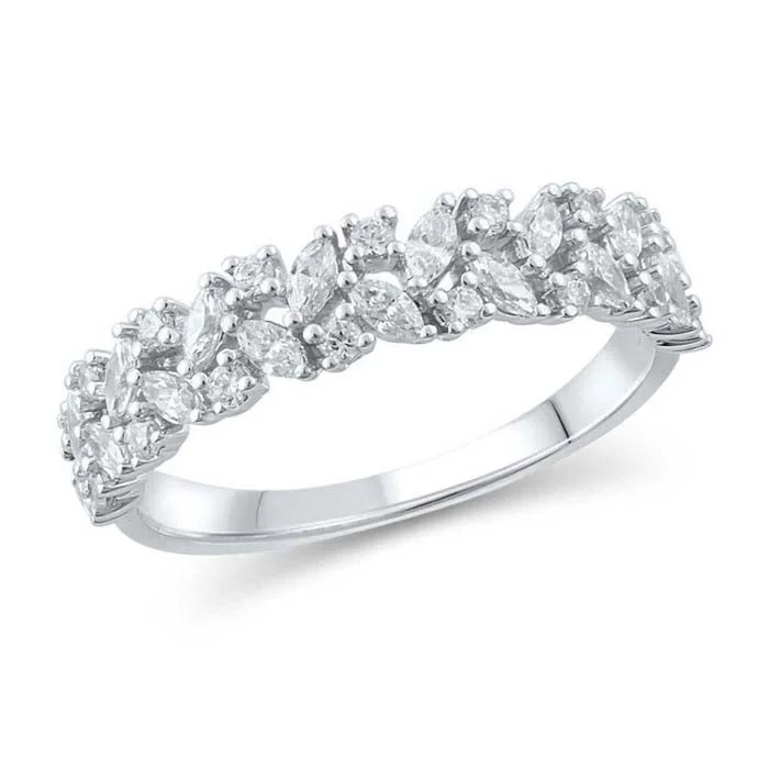 women’s affordable diamond engagement rings -Mountz Collection Marquise and Round Diamond Band in 14K White Gold