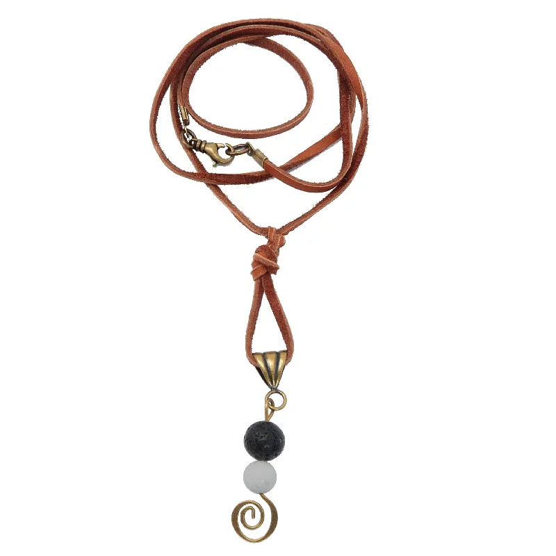 women’s choker necklaces -Lava Howlite Necklace Yin Yang Spiral on Leather