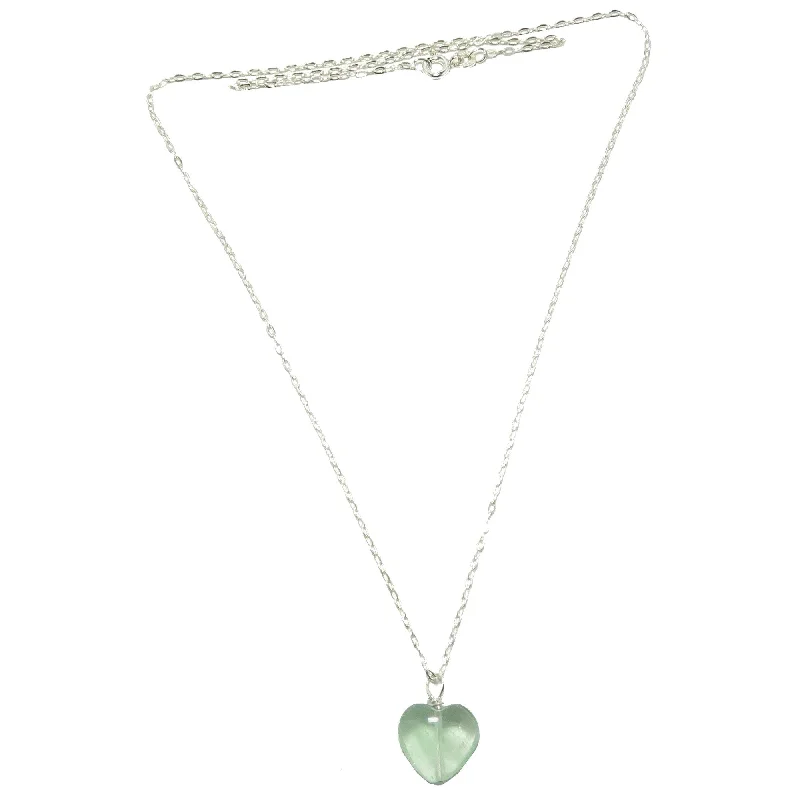 women’s statement chain necklaces -Fluorite Necklace Green Glow Heart Sterling Silver