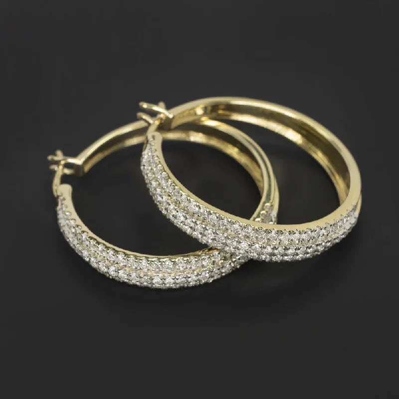 women’s adjustable gemstone rings -1.50 CARAT DIAMOND PAVE HOOP EARRINGS 10k YELLOW GOLD NATURAL ANNIVERSARY GIFT