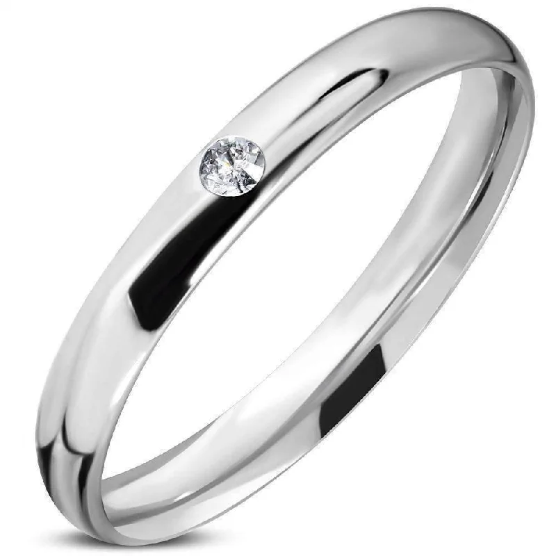 women’s crystal necklaces -The Little Silver Band - Thin Stainless Steel CZ Ring