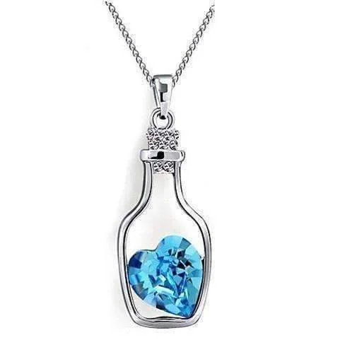 women’s sapphire necklaces -Bottled Up Love IOBI Crystals Necklace In Aqua Blue For Woman