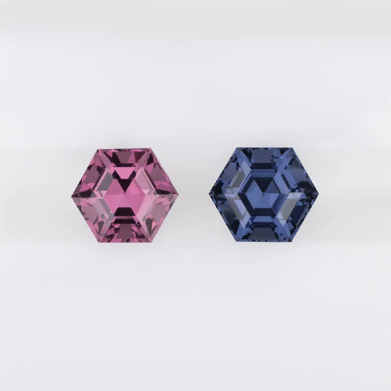 women’s large gemstone rings -SPINEL MATCHING PAIR STUD EARRINGS TWO TONE VIVID PINK BLUE HEXAGON SHAPE 1.19ct