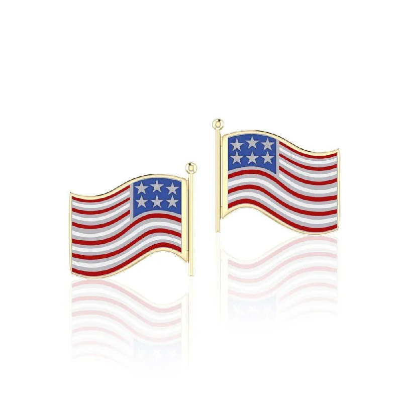 women’s fashion earrings -Silver and Gold Plated American Flag with Enamel Post Earrings TEV1149