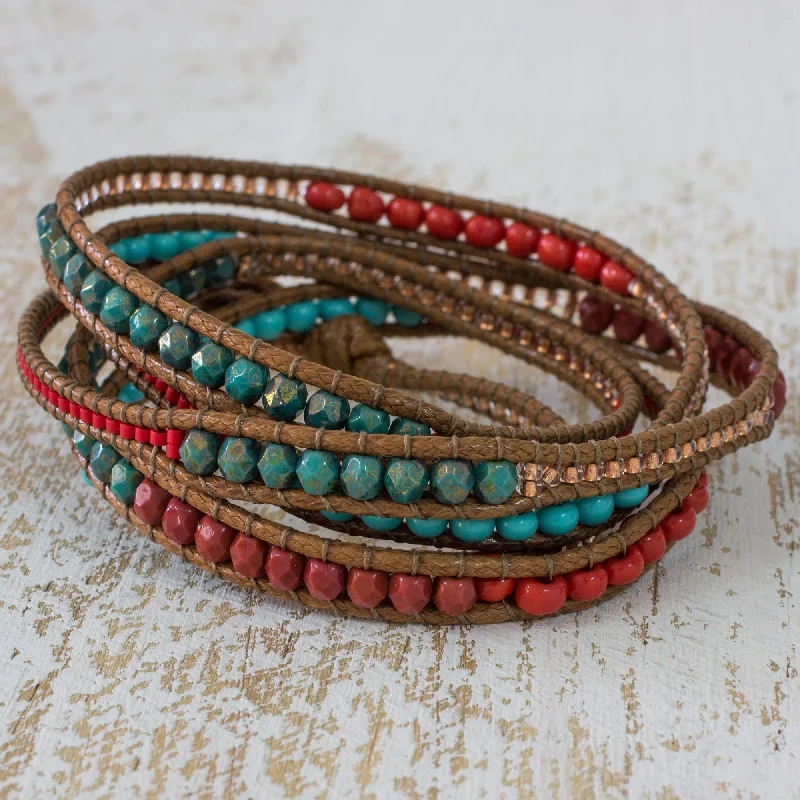 women’s leather bracelets -Fresh Achiote Beaded Wrap Bracelet