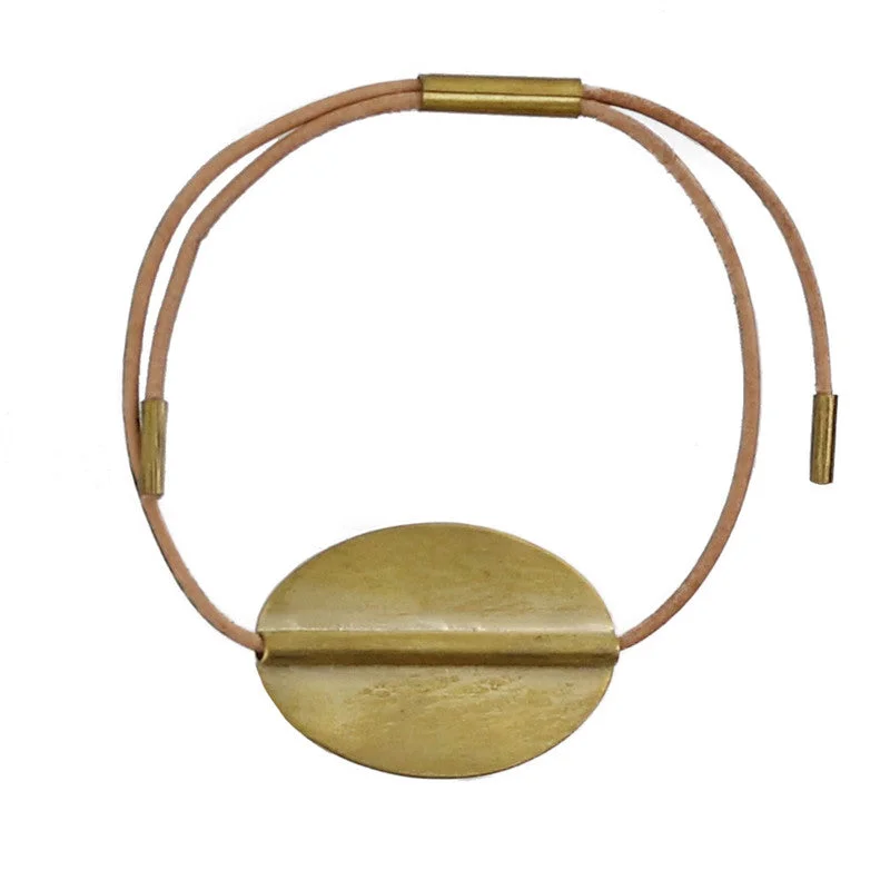 bohemian bangles for women -Aga Bracelet with Oval Brass - Natural Leather