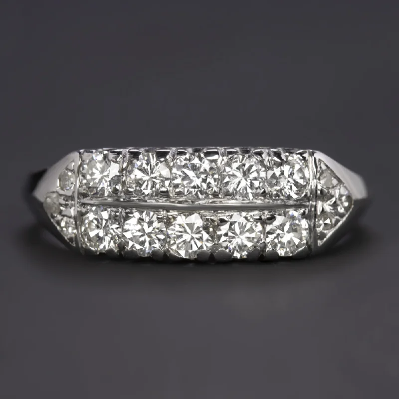 women’s wedding bands -1937 VINTAGE DIAMOND 2 ROW COCKTAIL BAND STACKING RING 14k WHITE GOLD 0.75ct