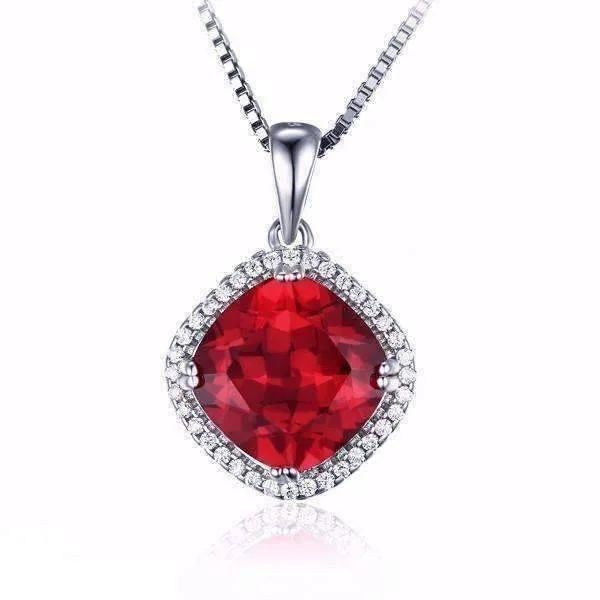 women’s engraved pendant necklaces -Passion Rubellite Cushion Cut 6.8CTW IOBI Precious Gems Halo Pendant Necklace