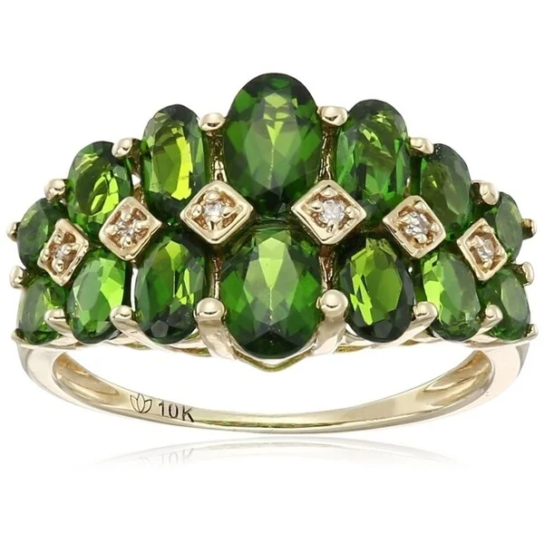 women’s eternity engagement rings -10k Yellow Gold Chrome Diopside, Diamond Band Ring, Size 7 - Green