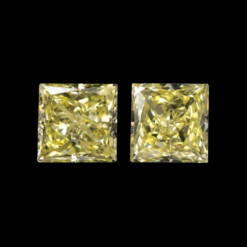 women’s birthstone rings -0.48ct FANCY YELLOW VS DIAMOND STUD EARRINGS PRINCESS CUT PAIR NATURAL 1/2 CARAT