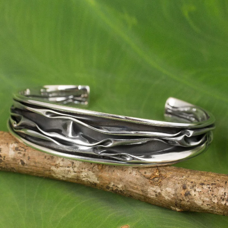 chic bracelets for women -Narrow River Sterling Silver Cuff Bracelet