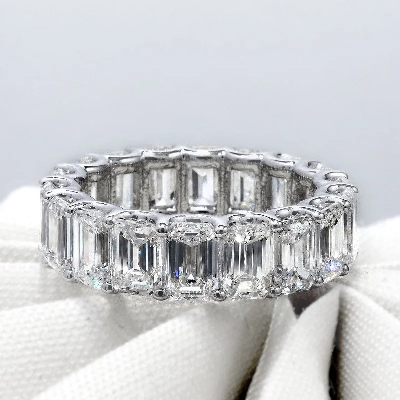 women’s antique diamond engagement rings -7 Carats Emerald Cut Diamond Eternity Ring U-Setting F-G Color VS1 Clarity