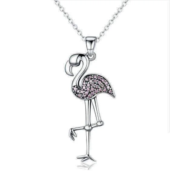 women’s boho necklaces -Perfectly Pink Flamingo Pavé CZ Sterling Silver Necklace