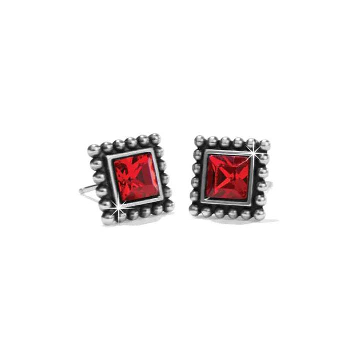 women’s opal earrings -Sparkle Square Mini Post Earrings | Red