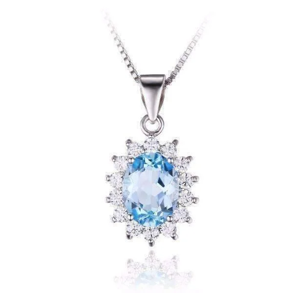 women’s solid gold necklaces -French Blue Halo 2.5CT Genuine Topaz IOBI Precious Gems 925 Sterling Silver Pendant