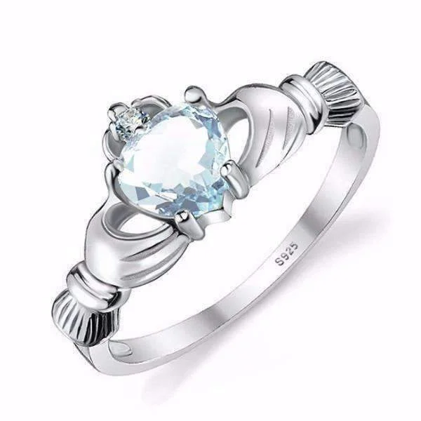 women’s trendy choker necklaces -Tara Claddagh Heart 0.4CT Genuine Aquamarine IOBI Precious Gems Ring