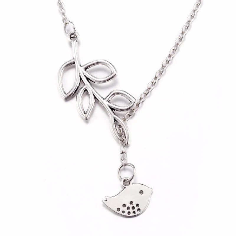 women’s heart pendant necklaces -14K White Gold Plated Cute Bird Leaf Vine Thread Necklace for Woman Everyday Wear or Gift