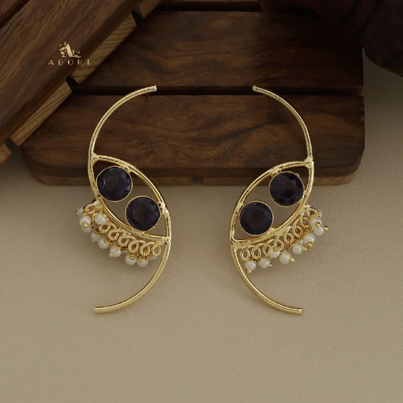 women’s luxury earrings -Roohi Dual Semi Circle Pearly Earring