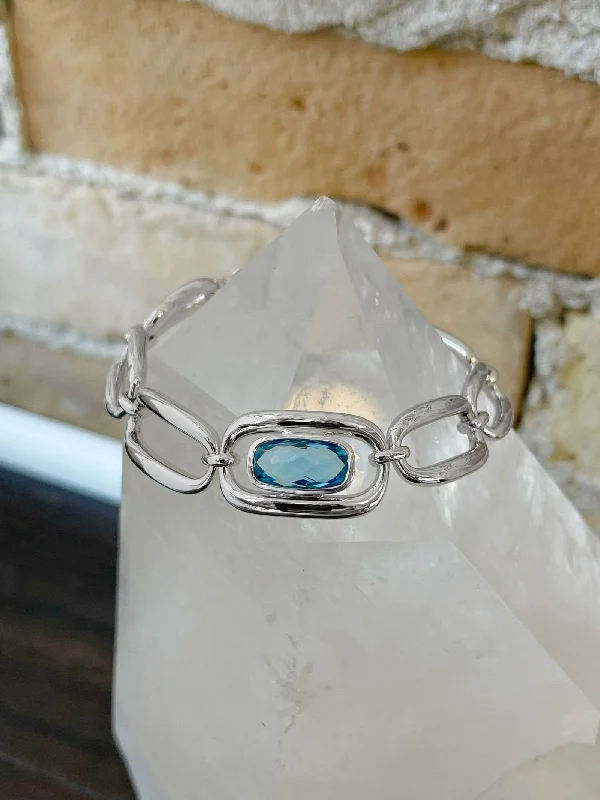 adjustable bracelets for women -Blue Topaz Chain Bracelet