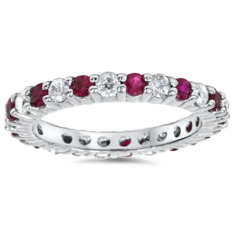 women’s engraved diamond engagement rings -1 1/2ct Ruby & Diamond Eternity Ring White Gold