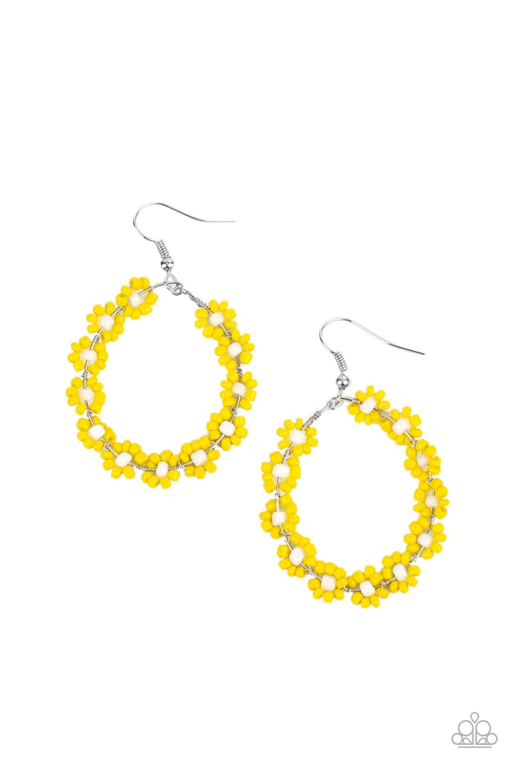 women’s drop earrings -Festively Flower Child - Yellow