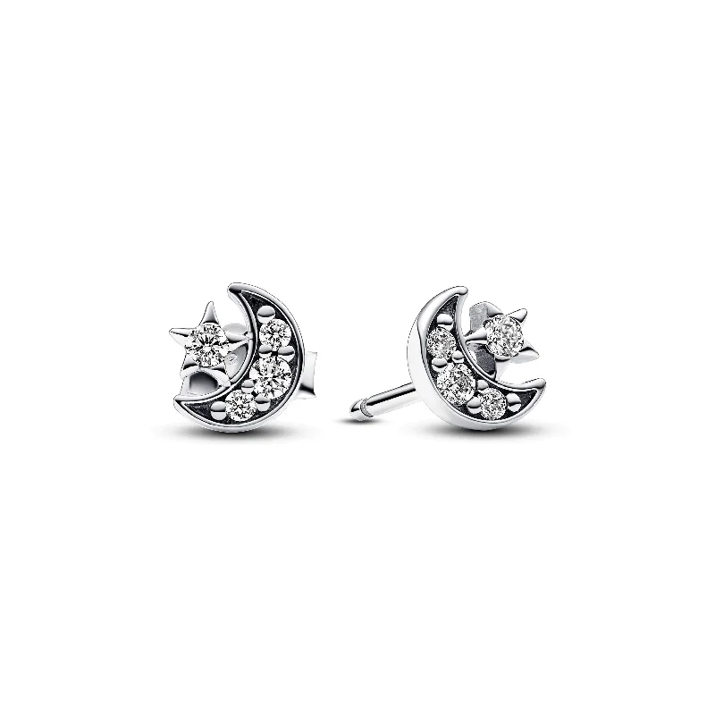 women’s art deco earrings -Sparkling Moon & Star Stud Earrings