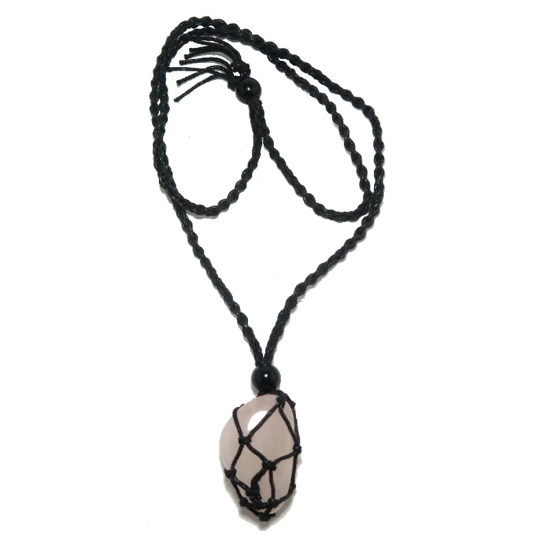 women’s birthstone pendant necklaces -Rose Quartz Necklace Love Catcher in Macrame