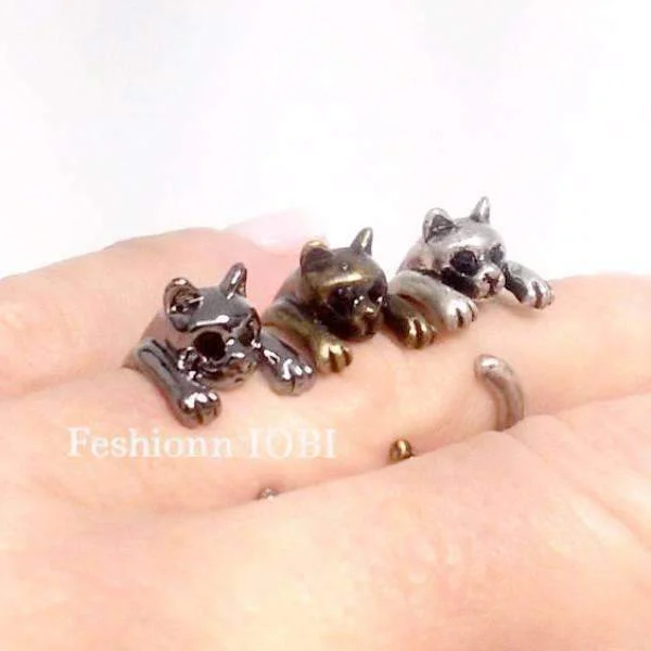 women’s rose gold pendants -Purr-fect Kitten Adjustable Animal Wrap Cat Ring for Woman