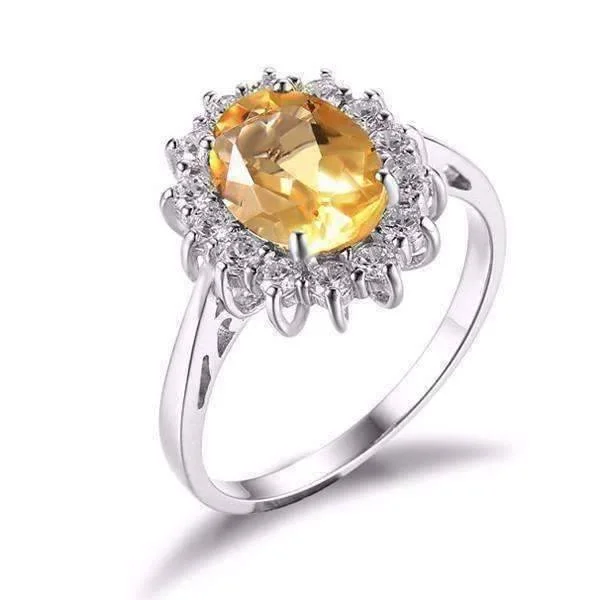 women’s dainty gold necklaces -Spanish Gold Halo 2.5CT Genuine Citrine IOBI Precious Gems Ring