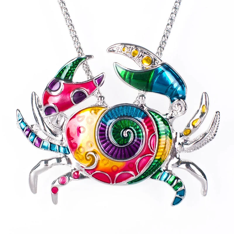 women’s handmade necklaces -Artsy Crab Enamel Pendant Necklace