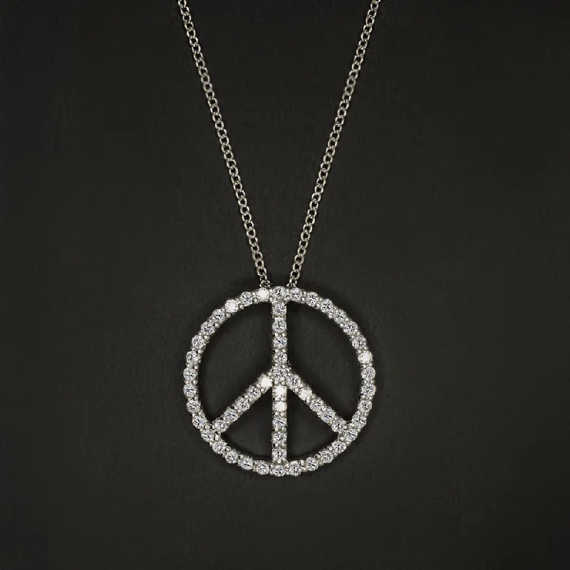 women’s trendy gemstone rings -ROBERTO COIN DIAMOND PEACE SIGN NECKLACE 0.46ct PAVE NATURAL WHITE GOLD 1/2ct