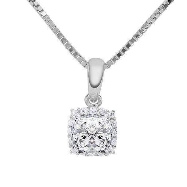 women’s pendant chain necklaces -Delilah .5CT Cushion Cut Halo OB Simulated Diamond Solitaire Pendant for Women Bridal Engagement Wedding Anniversary Gift