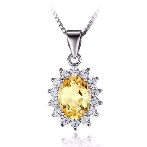 silver necklaces for women -Spanish Gold Halo 2.5CT Genuine Citrine IOBI Precious Gems Pendant Necklace