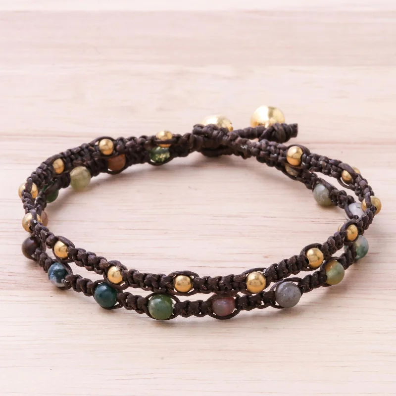 unique bangles for women -Green Boho Chic Agate Brass Bracelet