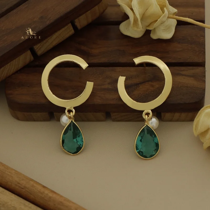 trendy earrings for women -Golden C Hoop Drop And Pearl Earring