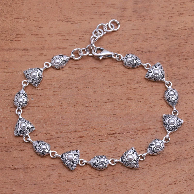 dainty bracelets for women -Elegance of Swirls Swirl Pattern Sterling Silver Link Bracelet from Bali